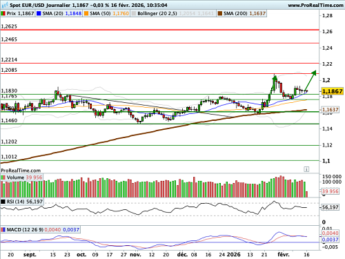 EUR/USD : L'Euro garde l'avantage (©ProRealTime.com) EUR/USD : L'Euro garde l'avantage (©ProRealTime.com)