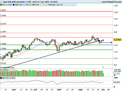 EUR/USD : Un shutdown pour l'instant sans effet sur les changes (©ProRealTime.com)