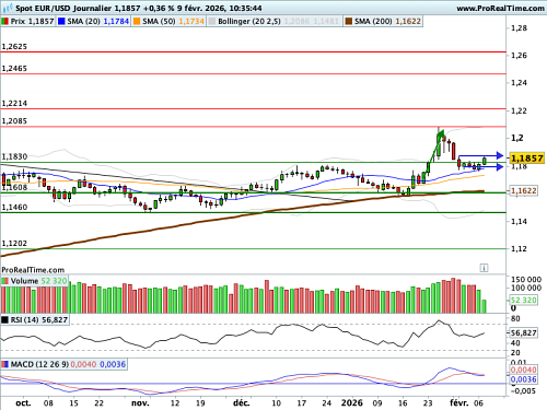 EUR/USD : L'Allemagne tire l'indice Sentix vers le haut (©ProRealTime.com)