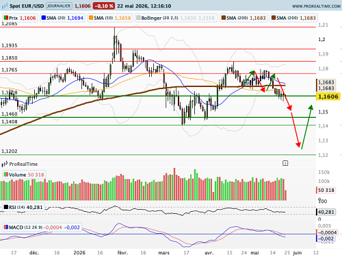 EUR/USD : Digestion difficile des indices des directeurs d'achat (©ProRealTime.com)