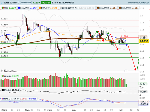 EUR/USD : Des banques centrales contrariées dans leurs plans (©ProRealTime.com)