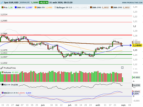 EUR/USD : Une hausse des taux fédéraux se profile (©ProRealTime.com) EUR/USD : Une hausse des taux fédéraux se profile (©ProRealTime.com)