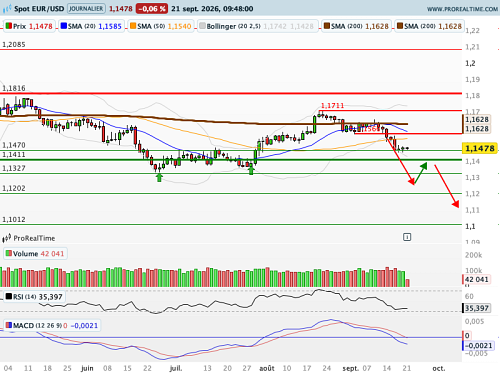EUR/USD : La monnaie unique en équilibre précaire (©ProRealTime.com) EUR/USD : La monnaie unique en équilibre précaire (©ProRealTime.com)