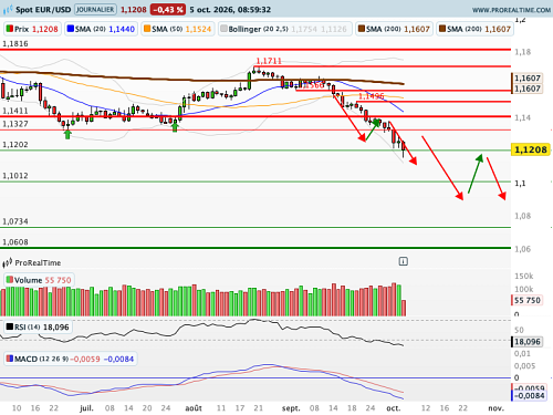 EUR/USD : Cible baissière réajustée (©ProRealTime.com)