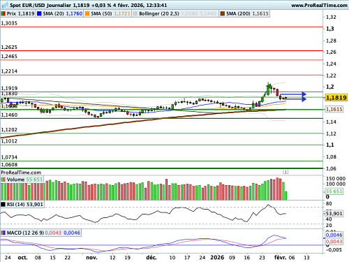 EUR/USD : Ralentissement de l'inflation confirmé en Zone Euro (©ProRealTime.com)