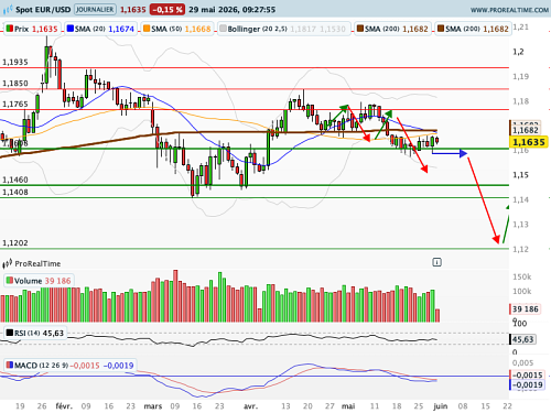 EUR/USD : Résurgence des craintes inflationnistes (©ProRealTime.com)